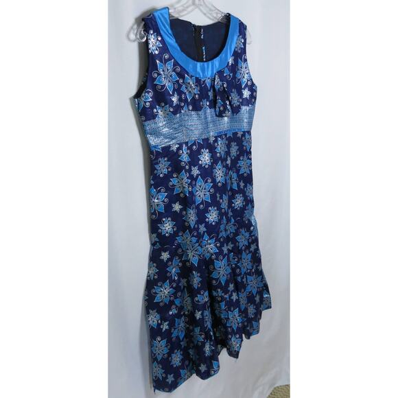 AFRICAN Handmade Ankara Dress Mid Length Sleeveless Floral Blue/Purple Ethnic - Picture 8 of 8